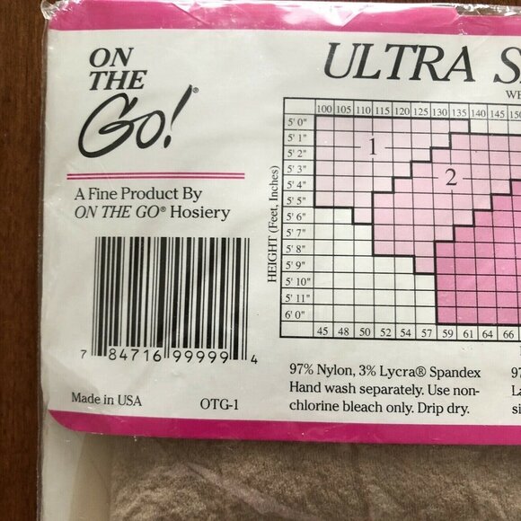 (1) Pair Vintage On the Go! Pantyhose Ultra Sheer Toe Size 2 Nude OYG-1 - Picture 4 of 4